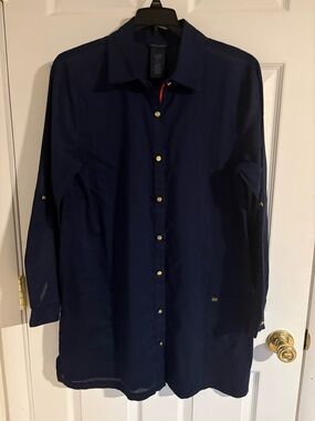 Tommy Hilfiger Navy Mini Shirt Dress with Gold Buttons